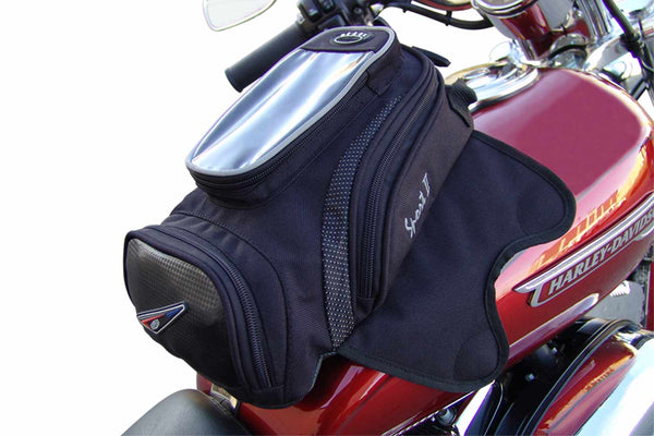 Black motorcycle tank bag