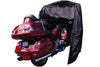 Touring motorcycle inside pro shelter garage