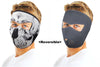 Man wearing full-face reversible skull mask
