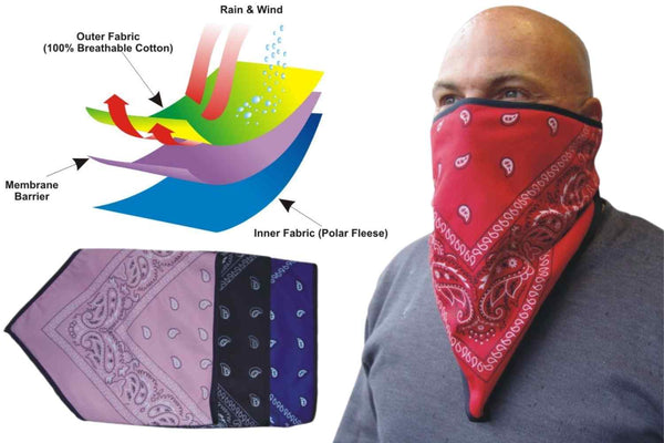 Red bandana on bald man and characteristics of bandana cloth