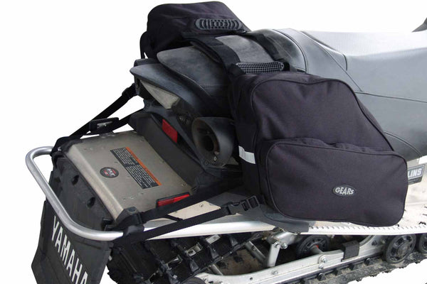 Saddlebag on the back of snowmobile