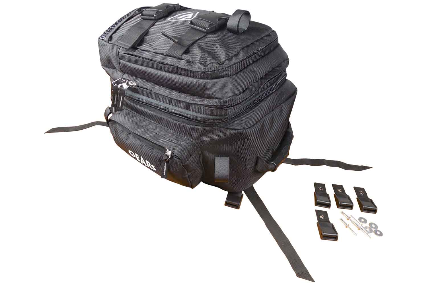 Black snowmobile tunnel bag with fixtures
