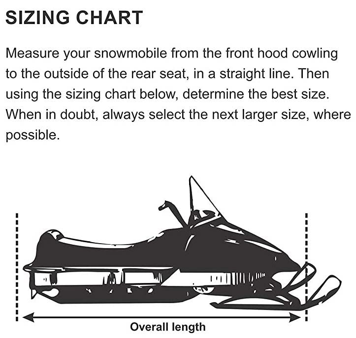 Sizing chart description
