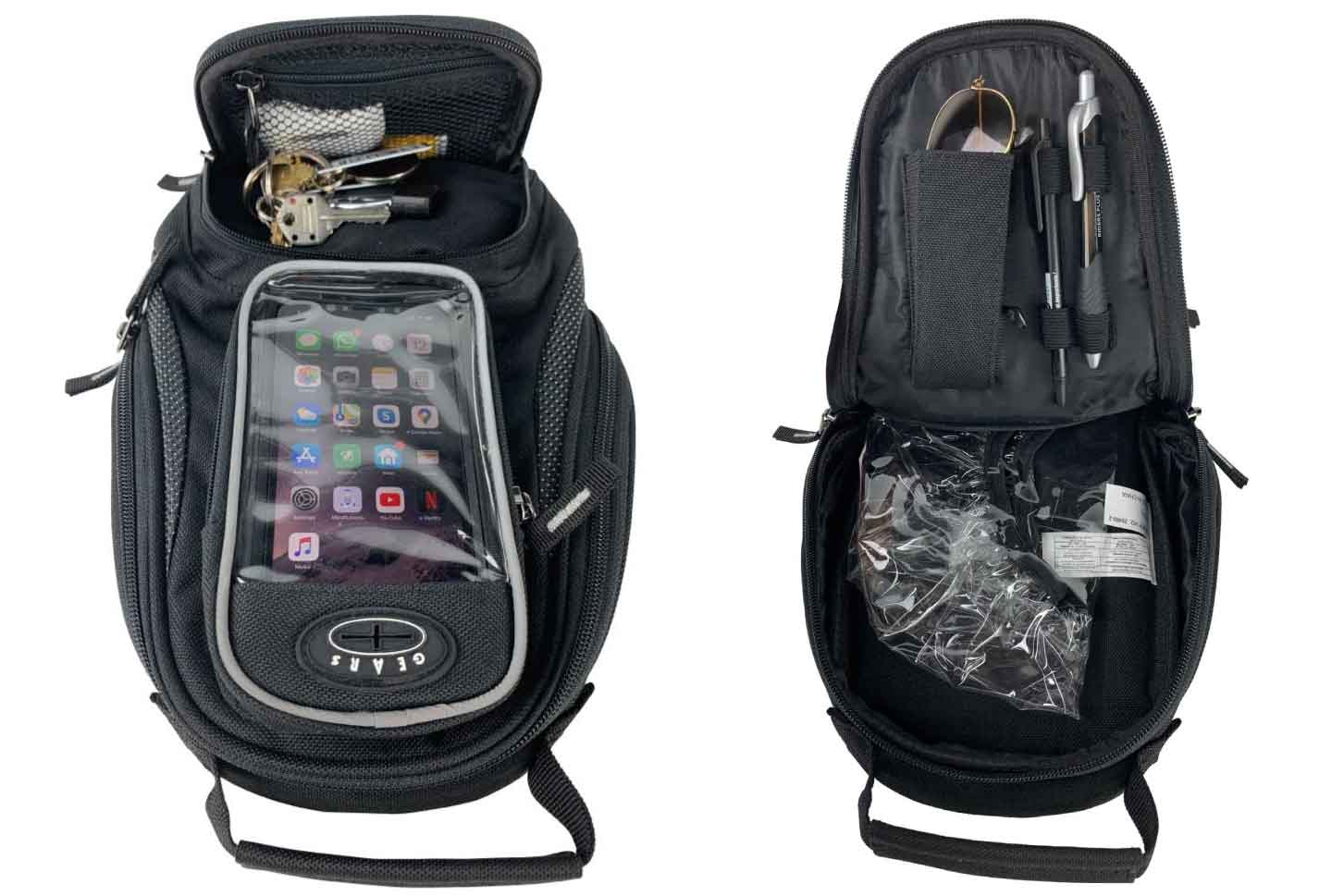 Neptune motorcycle tank bag open