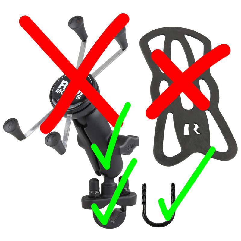 RAM Mounts Support de rail de guidon avec base à boulon en U et grand kit de support de téléphone universel X-Grip