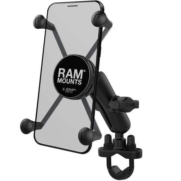 RAM Mounts Kit: Handlebar Rail Mount with U-Bolt Base + Large X-Grip Phone Cradle