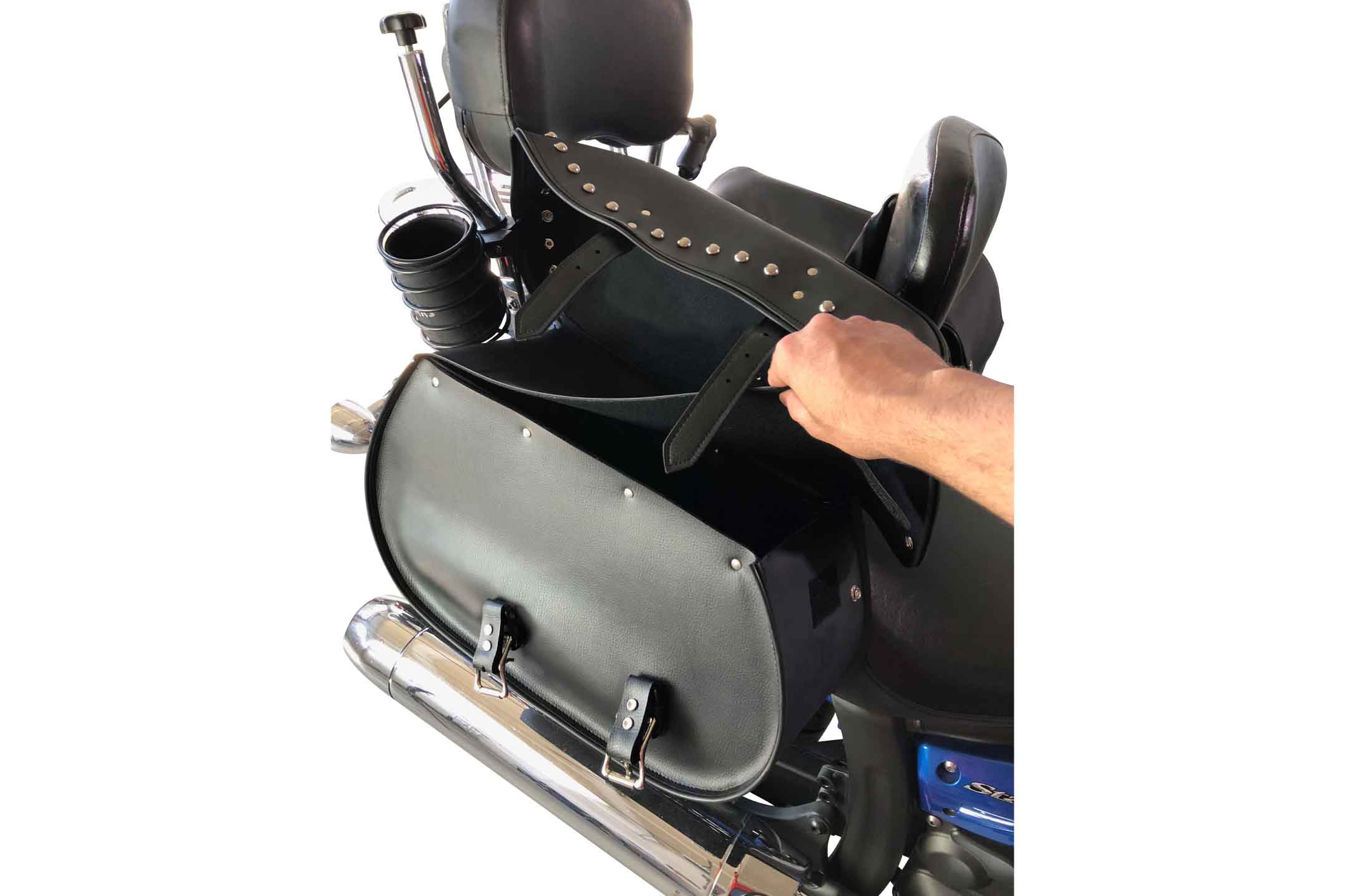 Opening the motorcycle saddlebag