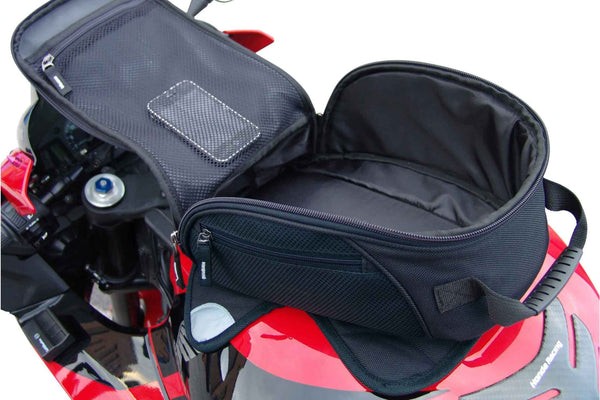 Black bag with inside storage and pouch view