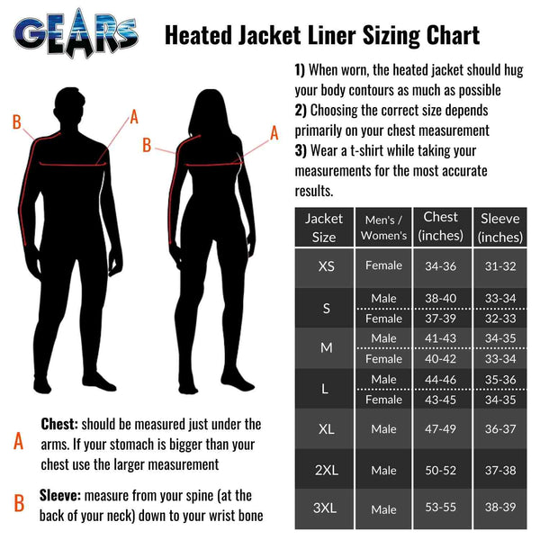 Sizing chart of heated jacket liner