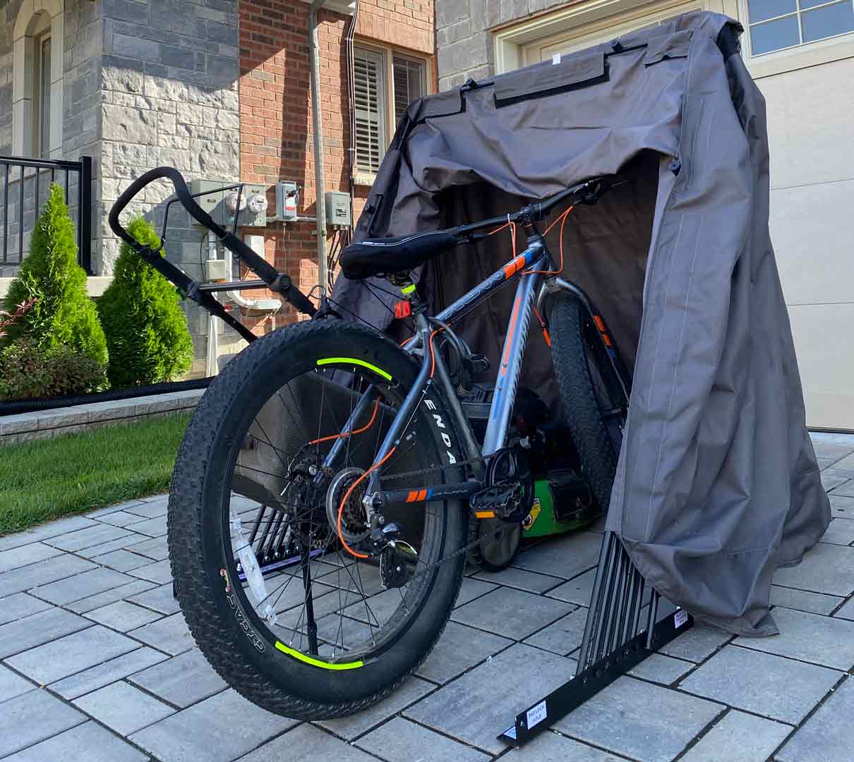 Bicycle inside pro shelter garage 