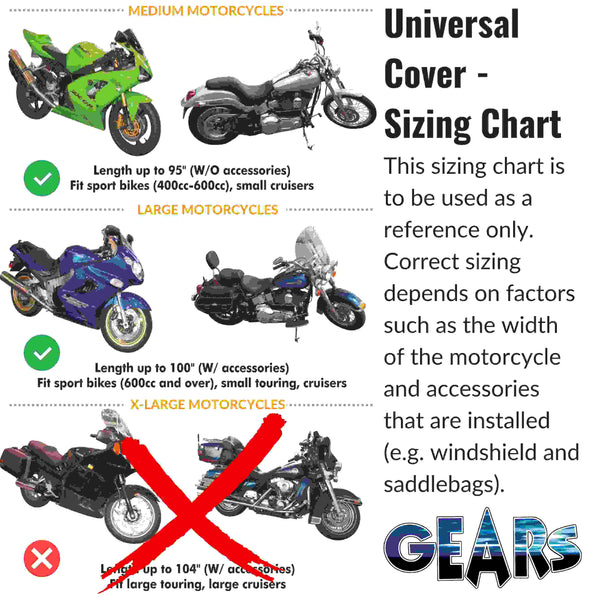 Sizing chart for motorcycle cover