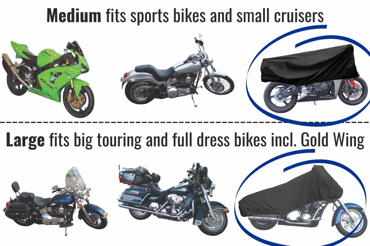 Size description of motorcycle cover fit